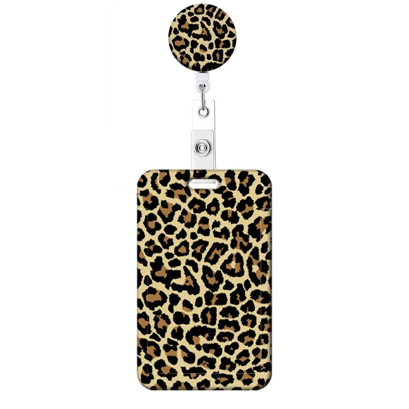 Leopard Print Retractable Badge Holder with Clip