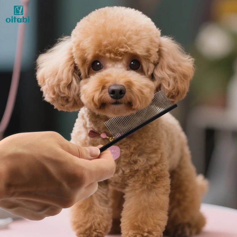 Dual-Metal Pet Grooming Comb with Tapered Tail