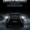 A black Toyota Hilux truck with bright white headlights illuminating a dark, smoky environment.