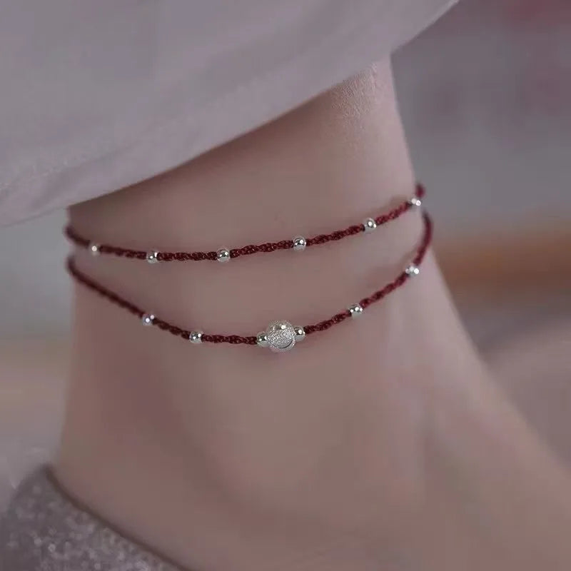 Handwoven Crystal Anklet with Natural Stone Charms