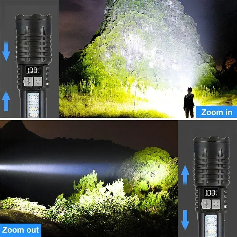 Rechargeable LED Flashlight with LCD Display and Zoom