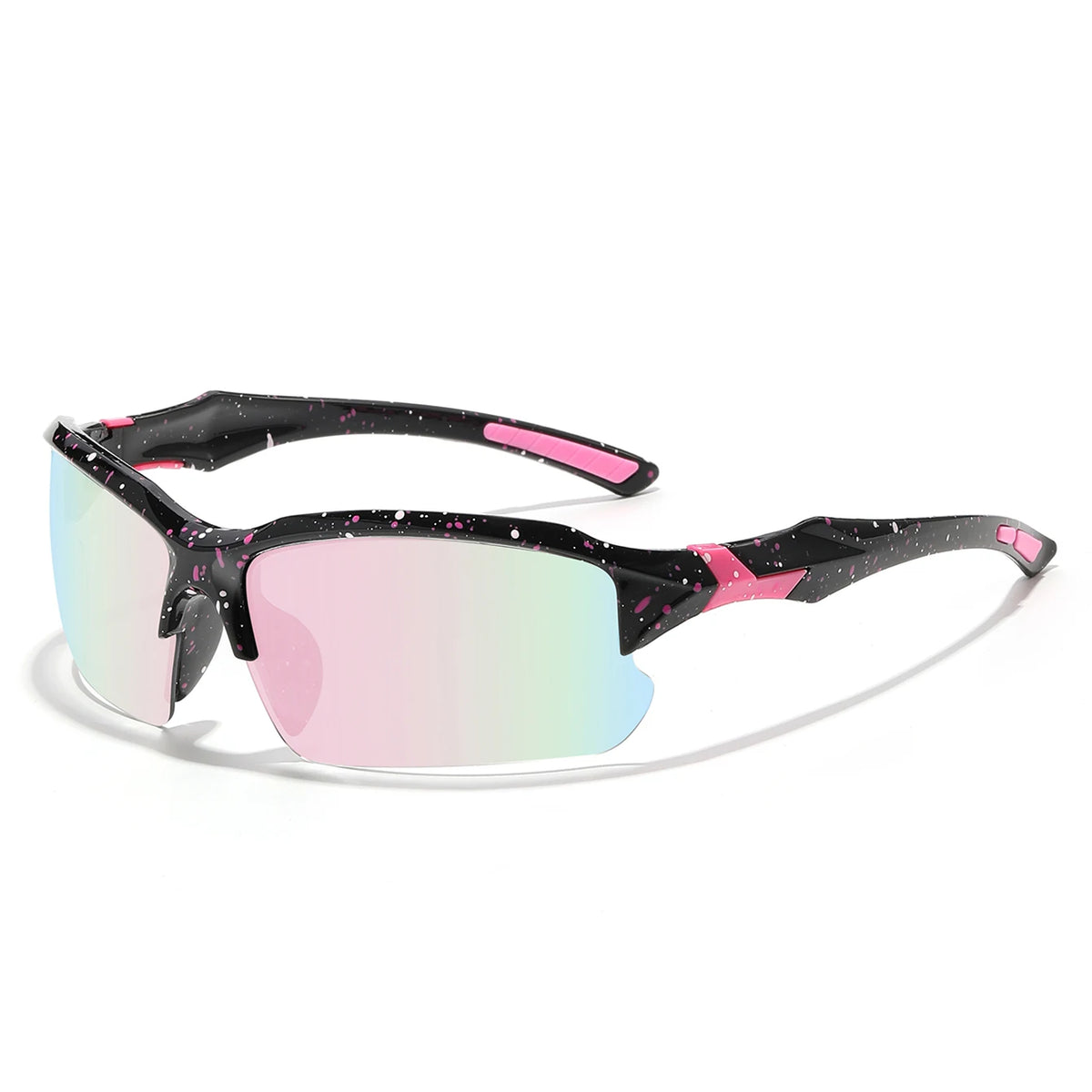 Pink and black polarized sports sunglasses with a gradient lens