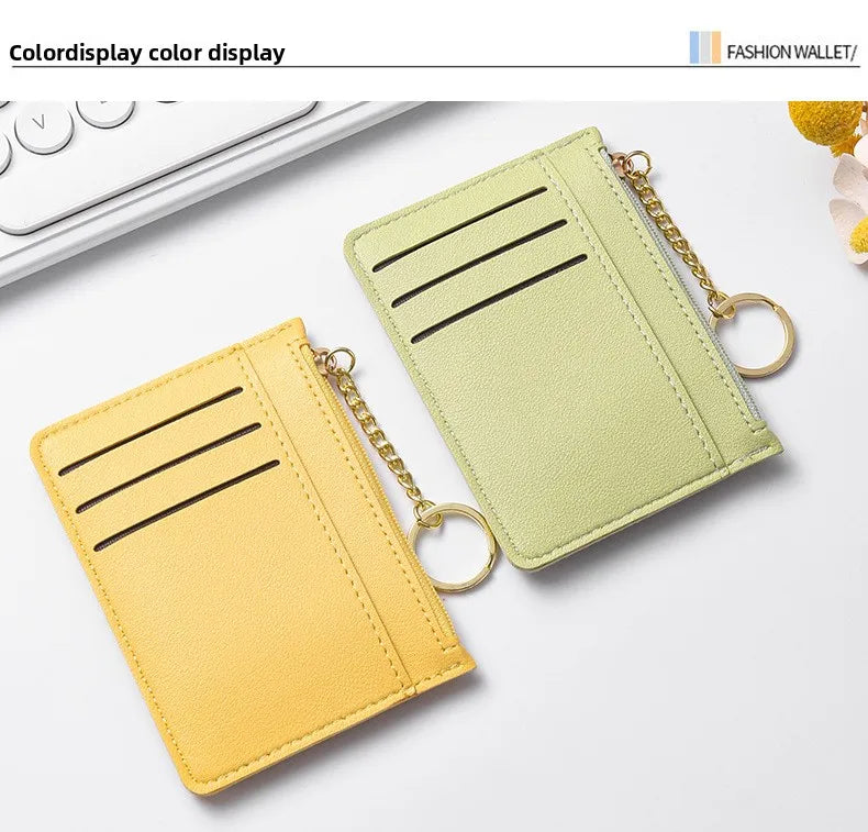 Slim Zippered Card Wallet for Women - Compact Multi-Slot Purse
