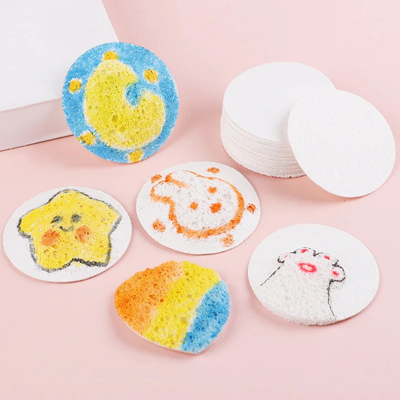 Round pieces of puffy texture painting paper featuring colorful, abstract designs for kids' DIY art projects