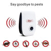 A white ultrasonic pest repeller device is shown with various pests it is designed to repel.