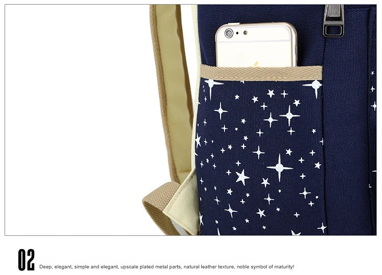 3-Piece Canvas Backpack Set for School