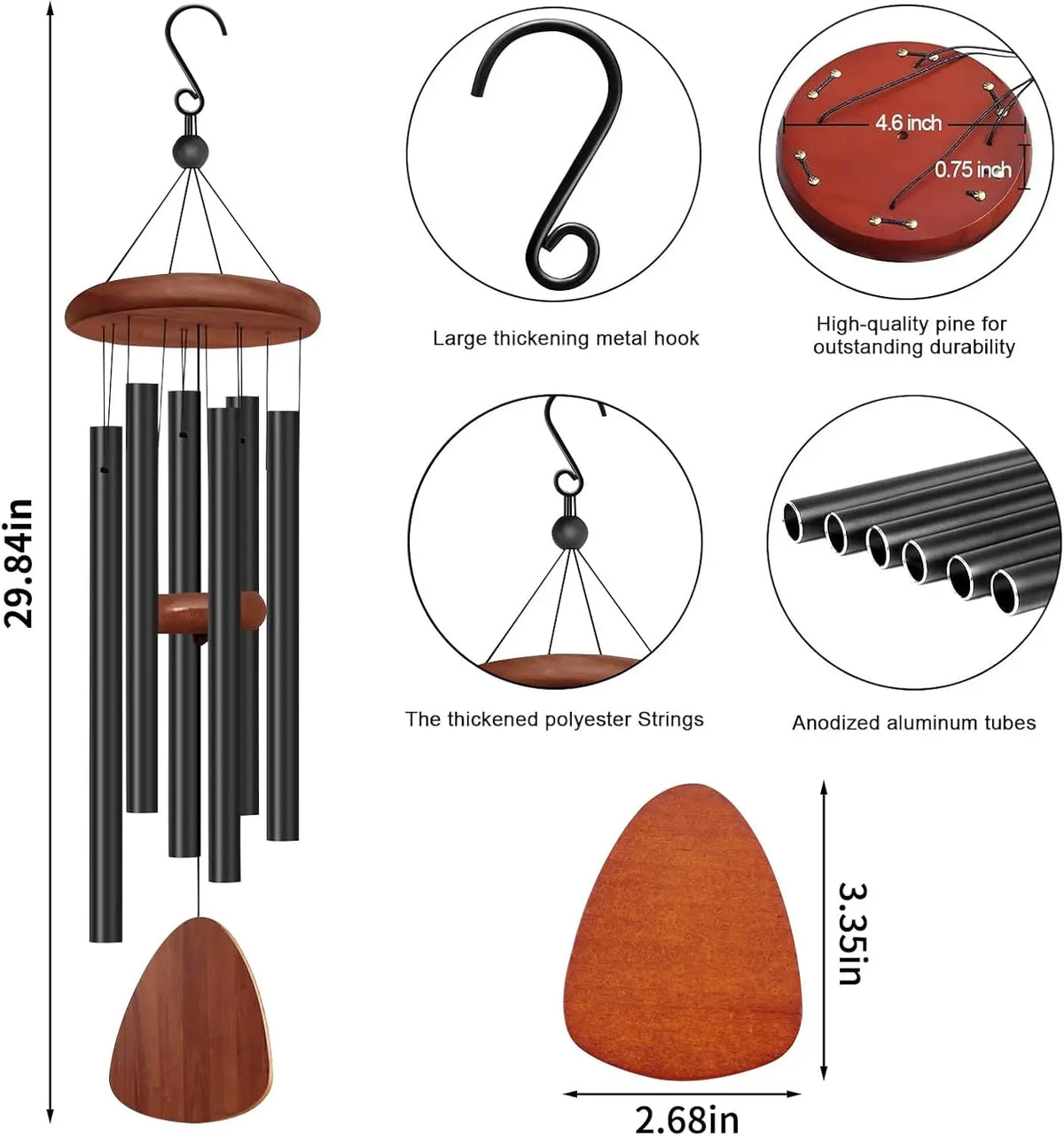 28-Inch Mediterranean Metal Wind Chime with Six Tuned Tubes for Garden, Patio & Porch