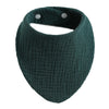 Dark green organic cotton muslin baby bib with an absorbent band