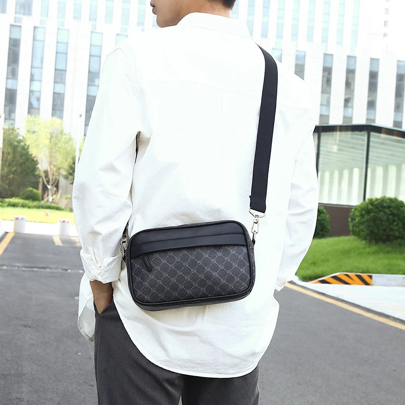 Men's Casual PU Leather Shoulder Bag with Zipper Pockets
