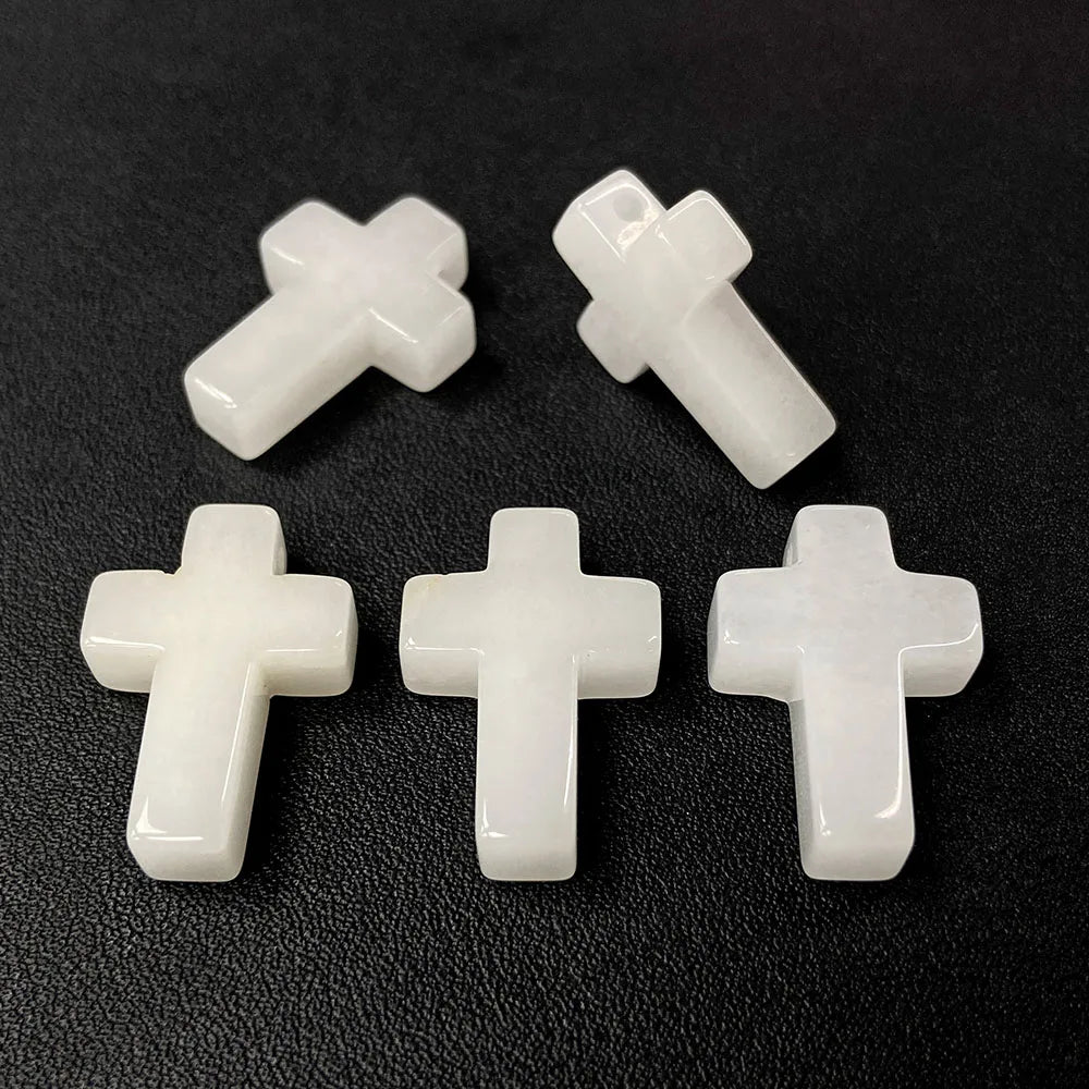 Natural Stone Cross Pendant Charm for Jewelry Making