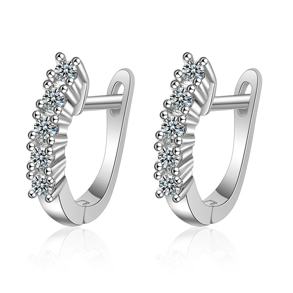 Pair of sterling silver turquoise hoop earrings with pave diamond accents