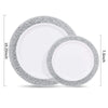 Elegant White Disposable Dinner Plates with Silver Lace Design