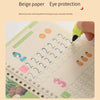 A beige paper notebook showing handwriting practice with numbers and letters for children.