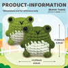 A crocheted green and white frog amigurumi set shown against a light background.
