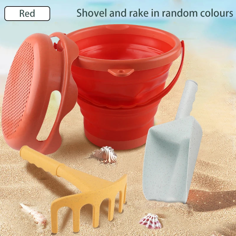 Collapsible Beach Toy Set with Bucket, Shovel & Rake