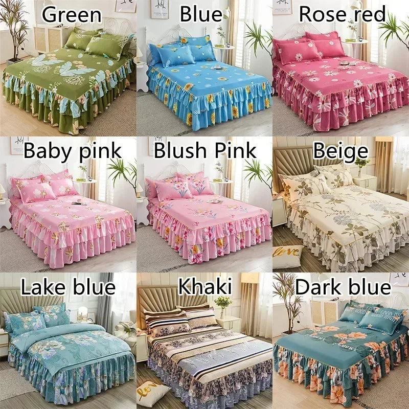 Floral Ruffle Bed Skirt with Matching Pillowcases