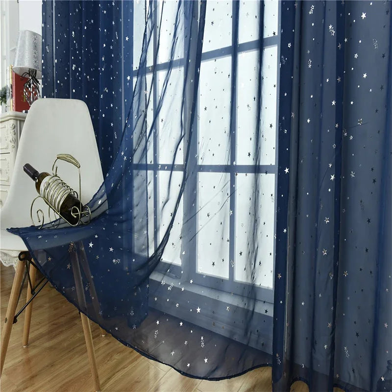 Silver Star Sheer Curtain with Hot Stamping Detail