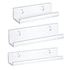Three clear acrylic floating wall display racks for records and collectibles
