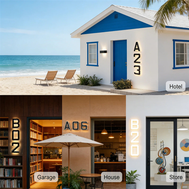 Modern Solar-Powered LED House Number Sign