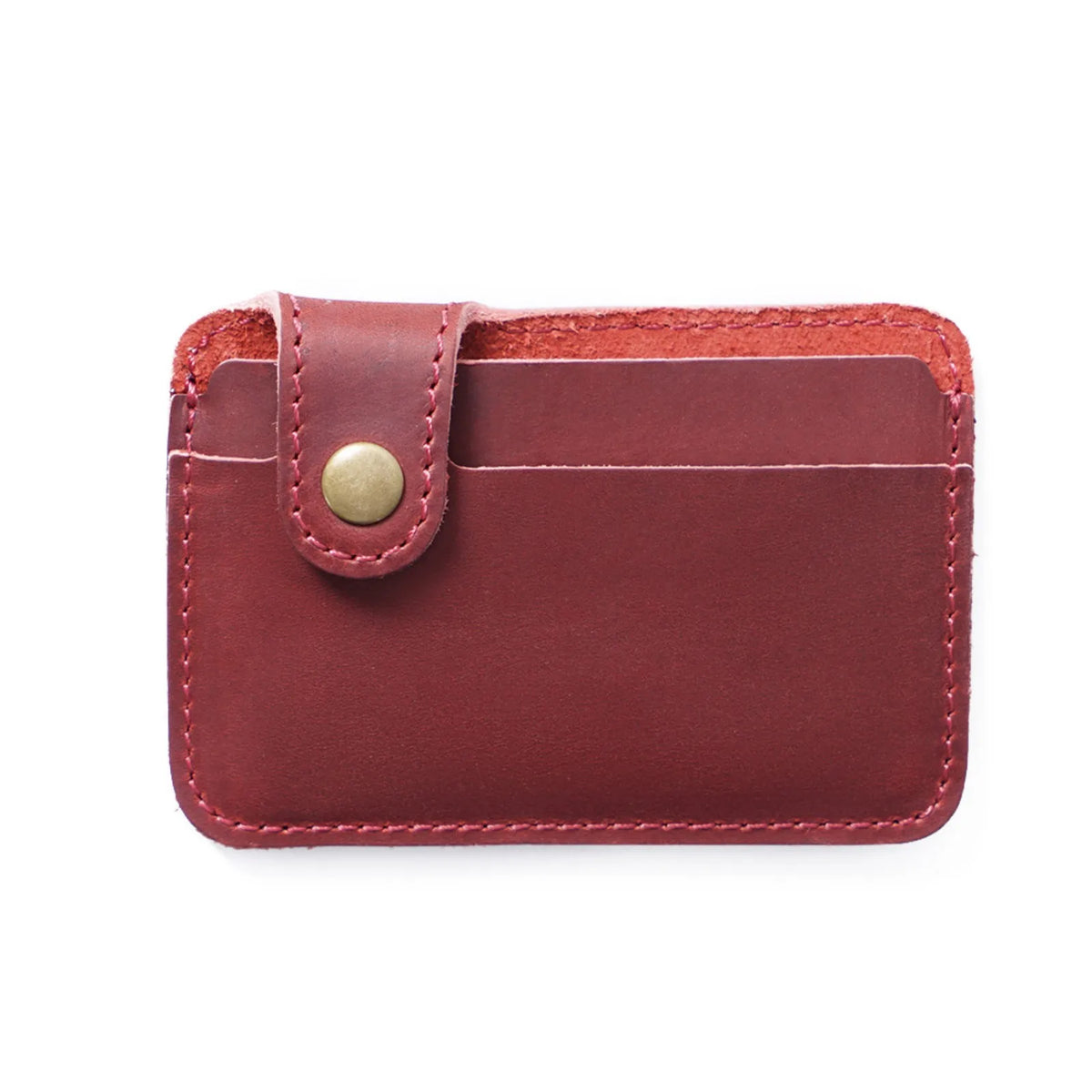 Vintage Leather Slim Card Holder with Snap Closure