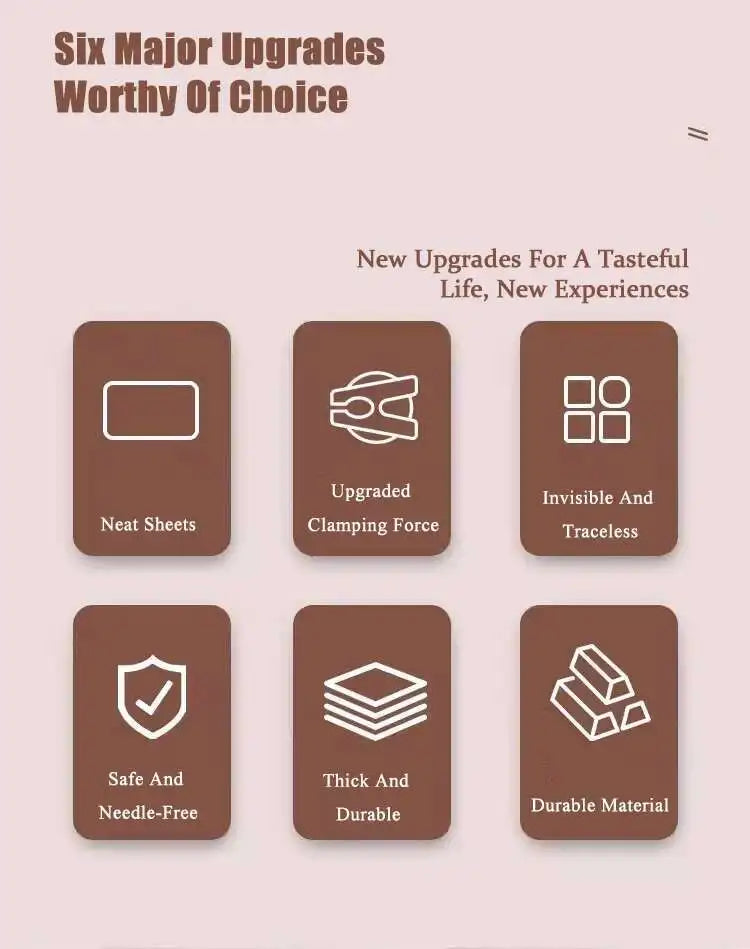 Six major upgrades for a tasteful life including neat sheets, upgraded clamping force, invisible and traceless design, safe n