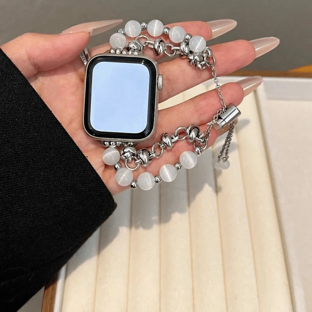 Crystal Bead Watch Strap with Adjustable Metal Link Design
