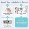 Three steps showing how to install child safety refrigerator locks using 3M adhesive on a cleaned surface.