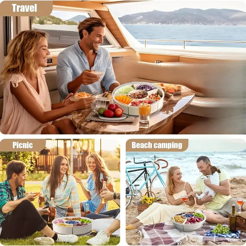 Plateau de service rotatif compartimenté avec couvercle