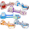 A colorful 3-in-1 kids ball pit play tent with a crawl tunnel featuring various shapes and colors.
