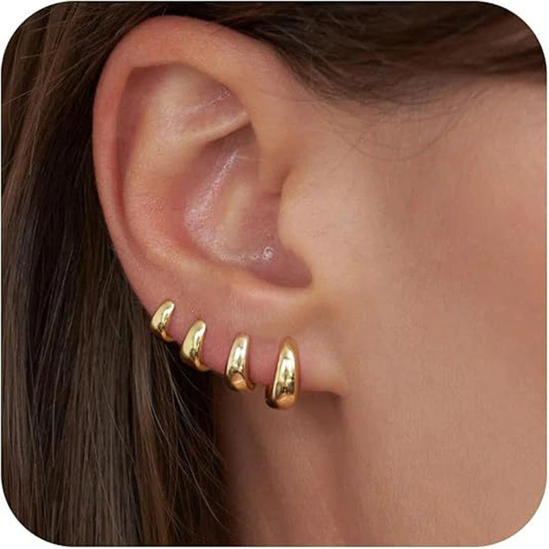 Chunky Gold-Plated Hoop Earrings Set