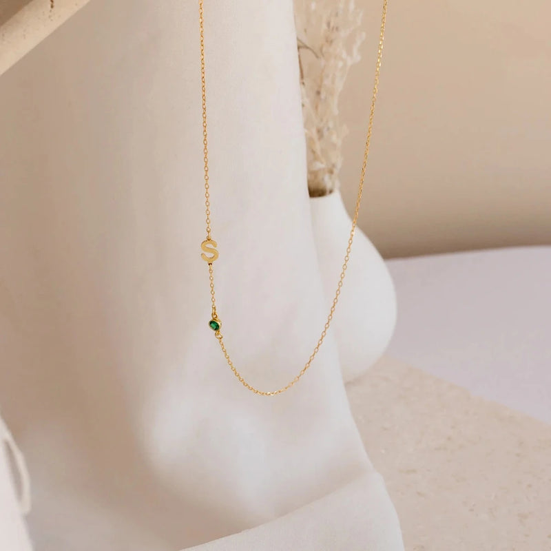 Personalized Initial Necklace with Gemstone Pendant
