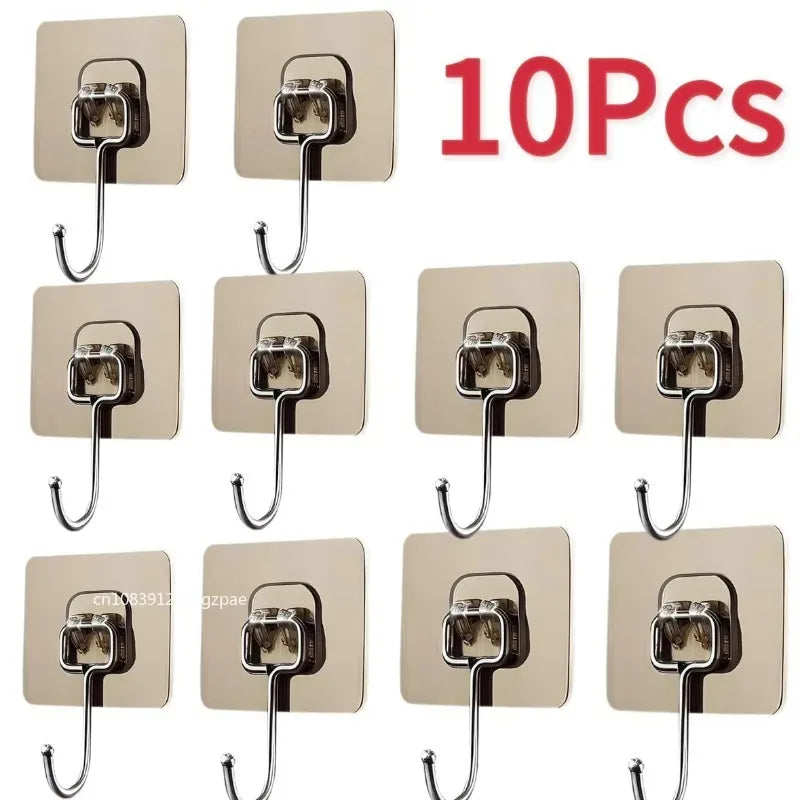 Ten self-adhesive rotating wall hooks in a beige color for storage and hanging items.