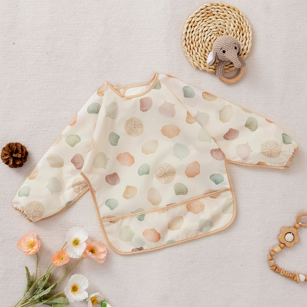 Waterproof Long-Sleeve Baby Bibs with Catch-All Pockets