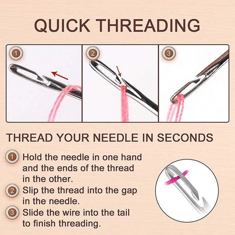 Self-Threading Stainless Steel Sewing Needles (12-Pack)