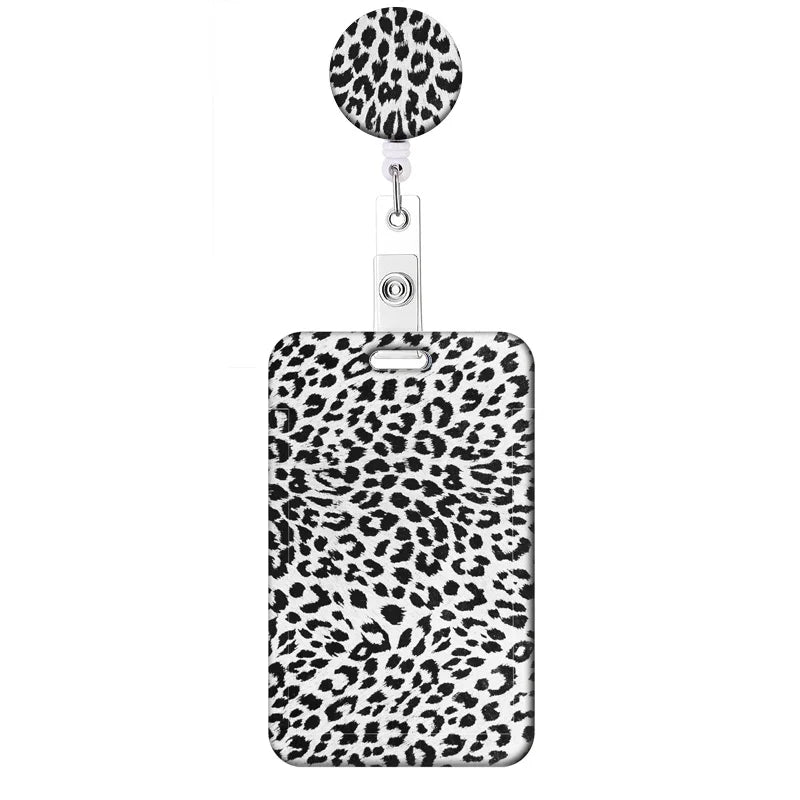 Leopard Print Retractable Badge Holder with Clip