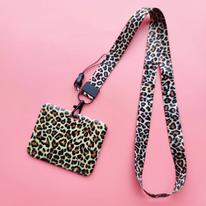 Leopard Print ID Card Holder with Detachable Lanyard