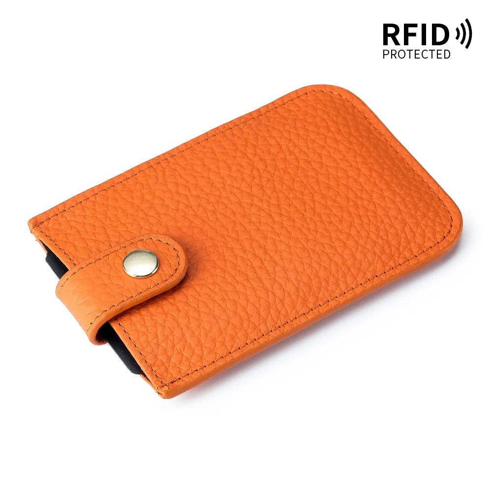 Slim Leather Card Holder with Quick-Access Pull Tab