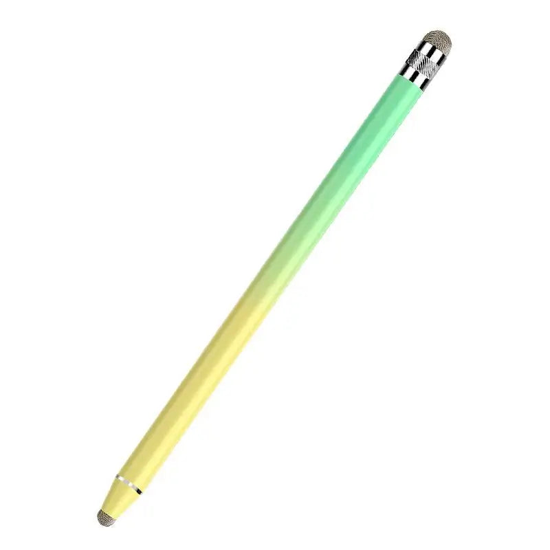 A long, slender stylus pen with a light green body and silver tip.