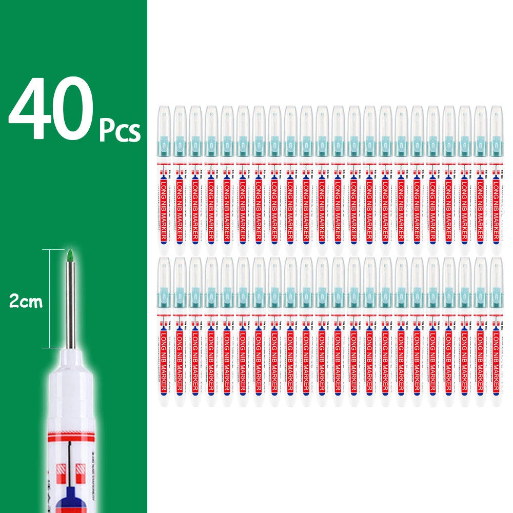 Ein Set von 40 Präzisions-wasserdichten Markierern in verschiedenen Farben und Größen, gezeigt neben einer 2cm-Skala.