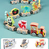 Montessori Magnetic Wooden Train Set with Animal & Vehicle Carriages