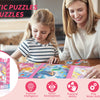 A girl and woman play with magnetic puzzles featuring unicorn and mermaid princesses for exercise and skill development.