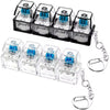 A set of clear LED macaron keyboard fidget toys attached to a silver keychain.
