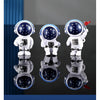 Three handcrafted astronaut figurines in white and blue resin depicting space exploration