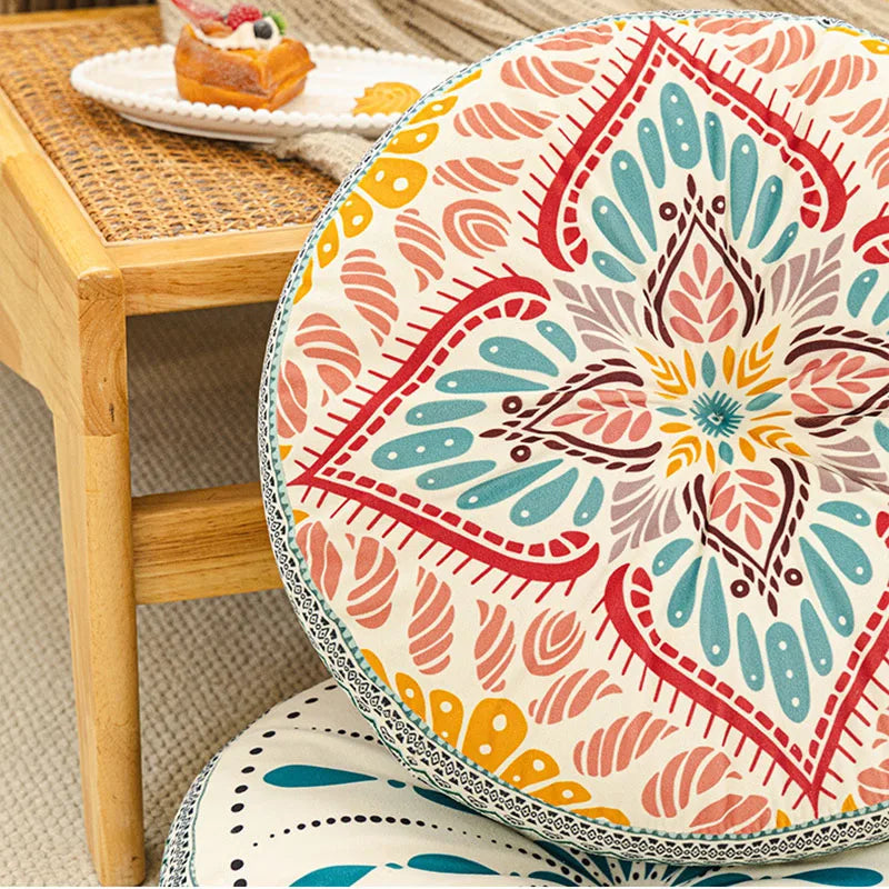 Bohemian Round Floor Cushion with Anti-Slip Base