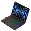 A black convertible keyboard case for an iPad showing colorful light trails on the screen.