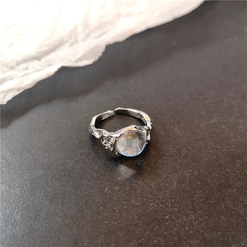 Punk Crystal Heart Butterfly Geometric Ring