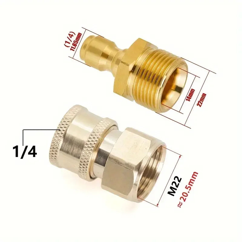 Brass pressure washer adapter kit with M22 thread and quick connect fitting