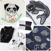A collection of 24 embroidery floss in white and black colors, including a pug design and leaf motifs.