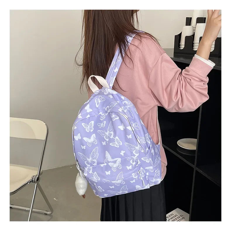 Butterfly Print Canvas Backpack for Women