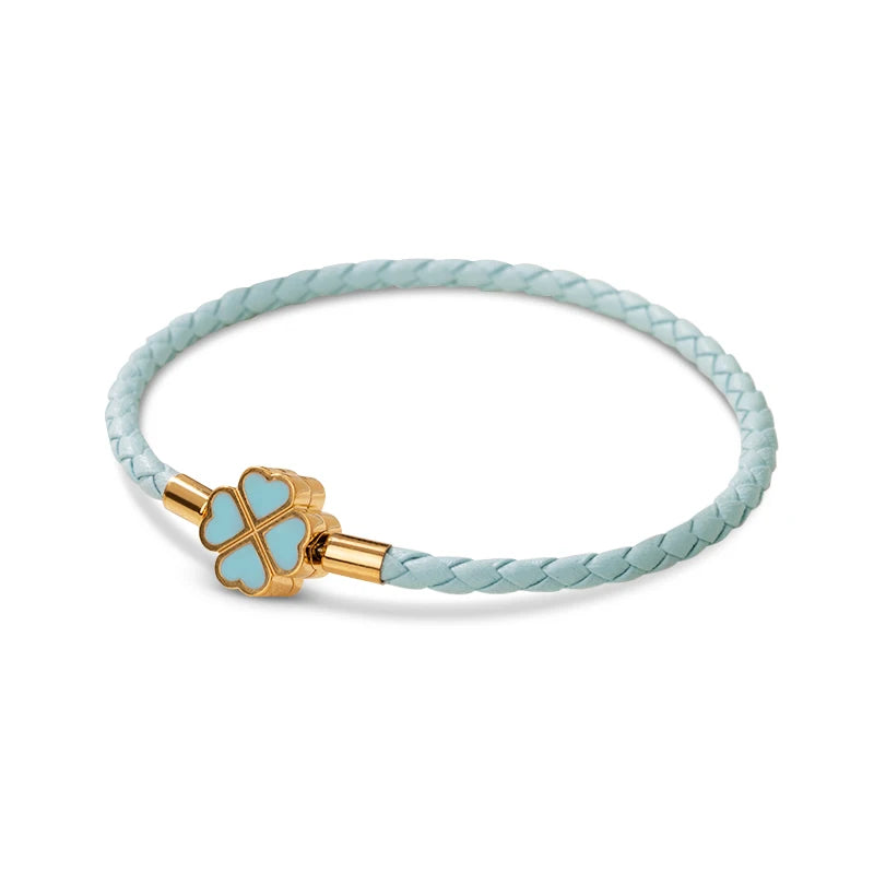 Four-Leaf Clover Braided Leather Bracelet